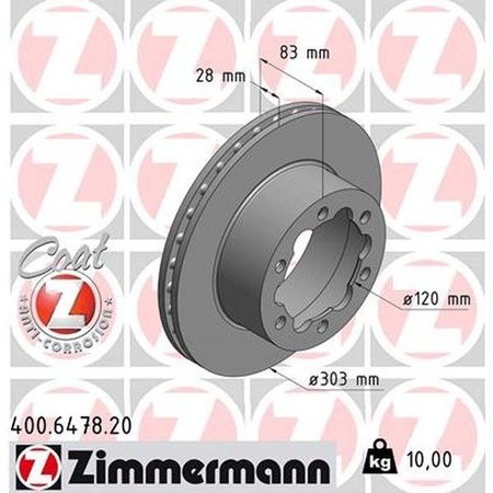 ZIMMERMANN Brake Disc - Standard/Coated, 400.6478.20 400.6478.20
